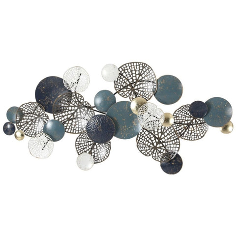 Artiss Metal Wall Art Hanging Sculpture 132cm Home Decor Leaf Circles Blue MWA-NF-LEAF-02-BU