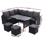 Gardeon Outdoor Dining Set Sofa Lounge Setting Chairs Table Ottoman Black Cover ODF-SDBOSS-3OTM-BK-COVER