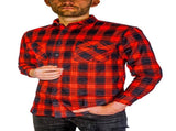 Mens Flannelette Long Sleeve Shirt 100% Cotton Check Authentic Flannel - Full Placket - Red - 9XL V563-FS-FP20-90-9XL