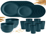 Camping Plates Cups and Bowls Set Green Reusable Microwave Safe Lightweight Unbreakable Plastic V1107-122-29070-BLU-32PCS