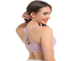 2-Pack Pink High-Support Shockproof Sports Bra - Women's Backless Yoga Running Vest with V888-ELOSUNG39879