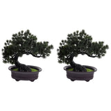 Set of 2 Artificial Bonsai Trees Green Decorative Plants for Indoor Outdoor Home Office Decor with V1369-AZ3-W-12847