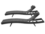 Gardeon 2PC Sun Lounge Wicker Lounger Outdoor Furniture Beach Chair Garden Adjustable Black FF-LOUNGE-WA-BK2X