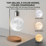 Levitating Moon Lamp with 15W Wireless Charger 3D Printed Lunar Sphere, Real Wood Base, 3 Ambient V1341-ZY-U67UZGBL-TOPSELLER3COLORCOL