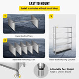 VEVOR Stainless Steel Shelves 47.5x18 Inch 5 Tier Adjustable Shelf Storage Unit Stainless Steel Rack V952-BXGHJ5C48X18.5YC1V0