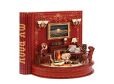 DIY Book Nook Kit Book Theater 3D Wooden Puzzle Miniature Dollhouse Bookshelf Insert with LED Light, V888-ELOSUNG50316
