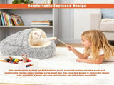 New Plush Hooded Cat Bed, 15.7In Round Plush Fluffy Hooded Cat Beds, Washable Faux Fur Enclosed V1366-AZ2-W-11467