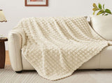 Updated Grey Throw Blanket for Couch and Bed- Super Soft and Warm 3D Checkered Fluffy Fuzzy Fleece V1107-114-55048-BEG3