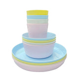 12 Pieces Plastic Kitchenware Set Dinnerware Unbreakable Fruit Soup Rice Bowl Plates Mugs Set V1369-AZ3-W-13754