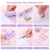 Desk Accessories, Stapler and Tape Dispenser Set,10PCS Office Supplies Set, Stapler, Tape Dispenser, V1107-121-47778-PNK-10PCS