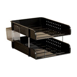 2 Tier Desktop File Organizer, Black Stackable Letter Tray and Supplies Holder for Home V1237-MS-724-064