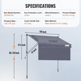 VEVOR Manual Retractable Awning, 3m Outdoor Retractable Awning Sunshade Shelter, Adjustable V952-SSSZYPHSLZS1578CSV0