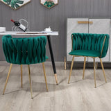 SERENIT Emerald Green Modern Hand Weaving Dining Chairs,Velvet Upholstered Side Chairs with Gold V255-GP1800-DC-EMGREEN