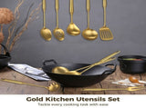 9PCS Gold Kitchen Utensils Set, 304 Stainless Steel Gadgets Cooking Tools, All Metal Serving V1369-AZ3-W-08741