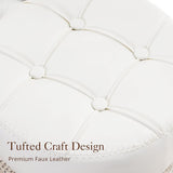 Adjustable Vanity Stool, 360 Swivel Chair for Makeup Room, White Faux Leather Stool for Bathroom & V1258-DP02-C-1414
