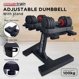Powertrain 2 x 25kg 50kg GEN2 Pro Adjustable Dumbbell Set Home Gym Weights with Stand DMB-TD1-AD3-2S