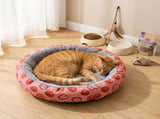 Round Pet Bed for Small Dogs and Cats, Soft Plush Calming Cat Bed with Strawberry Pattern, Cozy V888-ELOSUNG54597