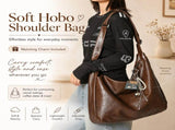 Black PU Leather Shoulder Bag - Large Capacity Hobo Handbag with Adjustable Strap, Soft Slouch Tote V888-ELOSUNG54691