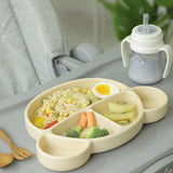 Grosmimi Bear Silicone Suction Food Plate with Silicone Lid Oatmeal DTK10877