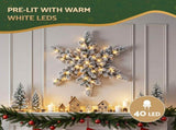 Jingle Jollys 60cm Flocked Snowflake Christmas Wreath Garland Pre-Lit 40 LED Light Decor XM-WRE-SNFL-2FT-LED