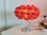 Red Roses And Silver Base Romantic Red Rose Flower Table Lamp - Crystal Heart Accent Bedside Night V888-ELOSUNG27156