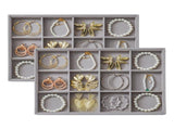 Large Velvet Jewelry Tray Display Drawer Inserts 2 Pack Stackable Jewelry Organizer for Earring V1107-107-40312-GRY-12GRIDS
