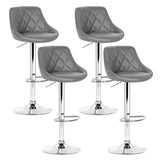 Artiss 4x Bar Stools Leather Padded Gas Lift Grey BA-K-704-GYX4