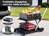 Artiss Shopping Trolley with Wheels 2 Layer w/1 Crate Foldable Trolley Grey SHOPC-JY-1B-GR