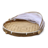 Covered Bamboo Serving Food Tent Basket Hand Woven Round Food Basket with Mesh Cover V1294-YM0715-10347243