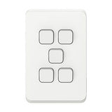 Clipsal Iconic Flush Switch Vertical Mount, 5 Gang, 230/240V, 10Ax1-Way/2-Way Vivid White V1202-9311554786205