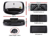 Devanti 3-in-1 Sandwich Press Waffle Maker Panini Press Grill 850W SM-3IN1-BK