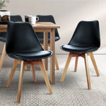 Artiss Dining Chairs Set of 4 Leather Plastic DSW Replica Wooden Black BA-BB-DSW-PU-BKX4