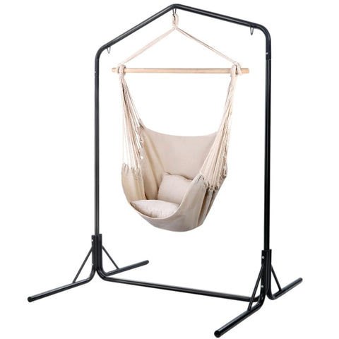 Gardeon Outdoor Hammock Chair with Stand Hanging Hammock with Pillow Cream HM-CHAIR-PILLOW-CREAM-U
