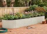 Green Fingers Oval Raised Garden Bed Galvanised Planter Box Rust Resistant 240x60x45cm White GB-OVAL-2406045-WH
