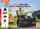 Pure Sine Wave Inverter, 1000 Watt, DC 12V to AC 230V Power Inverter with 2 AC Outlets 2 USB Port 1 V952-CZXNBQ1000WCILWT2V3