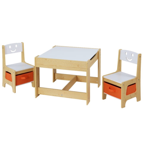 Keezi 3PCS Kids Table and Chairs Set Activity Desk Chalkboard Toys Storage Box FURNI-G-KTC-WH-NT