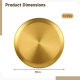 10PCS Golden Stainless Steel Plates, 10" Large Round Shallow Plates, Elegant Brushed Stainless Steel V1369-AZ3-W-08739