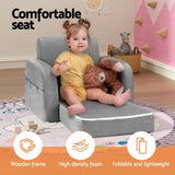 Keezi Kids Sofa 1 Seater Children Flip Open Couch Lounger Armchair Soft Grey KID-SOFA-SINGLE-GY