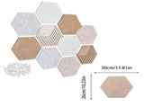 Hexagon Cork Felt Bulletin Board Tiles Self Adhesive Wall Pin Board with 40 Pushpins for Home Office V1369-AZ3-W-10355