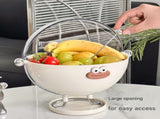Pink Whimsical Covered Fruit Bowl with Flip Lid & Drainer - Cute Design Snack & Candy Dish for V888-ELOSUNG32432