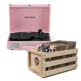 Crosley Cruiser Bluetooth Portable Turntable - Blush Pink Bundled Crosley Record Storage Crate V398-CR8005ESC-BH4