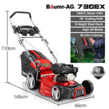 BAUMR-AG 18" 150cc Lawn Mower, 8 Heights, Steel Deck, Cup Holders, 4-Stroke Petrol Lawnmower - 730EX V219-MOWPPRBM18PA