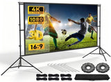 120 Inch Projector Screen with Stand & Carry Bag, 169 Foldable Movie Screen, 4K HD Compatible, V1181-AG-PROJECTOR