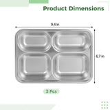 3PCS Stainless Steel Snack Containers with Transparent Lids, 4-Compartment Bento Box, 9.4" x 6.7" x V1369-AZ3-W-08731