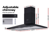 Devanti 900mm Range Hood 90cm Rangehood Black RH-D-A17-90-BK