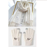 White Winter Cashmere-Like Scarf and Gloves Gift Set for Women - Solid Color Tassel Warm Neck Wrap V888-ELOSUNG53108