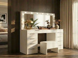 Levede Dressing Table LED Makeup Mirror Stool Set Vanity Desk Cabinet 10 Drawers VM1031-WH-AU