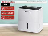 Dimplex Portable 12L Dehumidifier with Air Purifier in Black and White DC12DEPUR