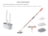 9-piece White and Orange Complete Home Cleaning Brush Set - Stainless Steel Telescopic Bathroom V888-ELOSUNG53028