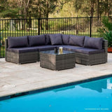 LONDON RATTAN 5 Seater Modular Outdoor Setting Lounge with Coffee Table, Grey V219-OTDOLSLR5SGY2